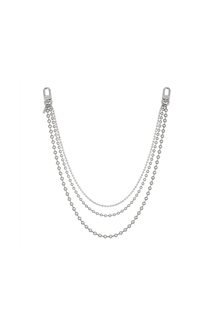 3 Layer Wallet Ball Chain silver-tone with snap hook and split ring, OS size.