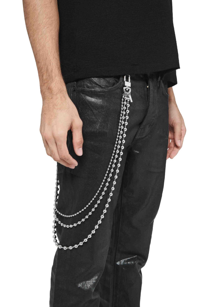 3 Layer Wallet Ball Chain with snap hook and split ring, silver-tone, OS variant.