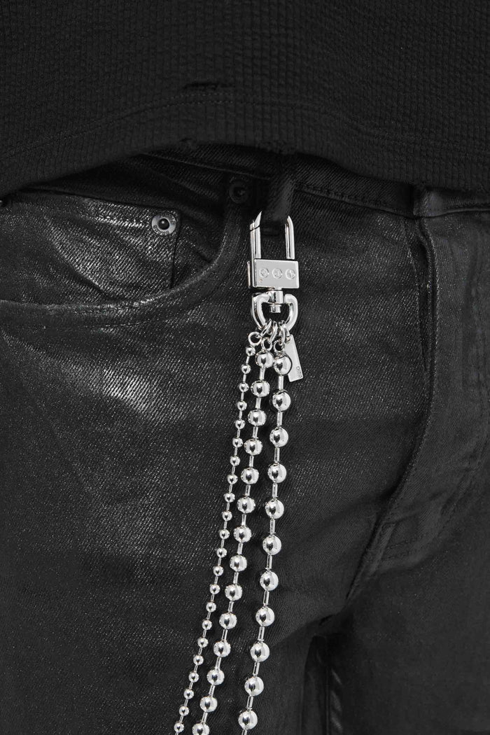 3 Layer Wallet Ball Chain with snap hook and split ring, silver-tone metal design