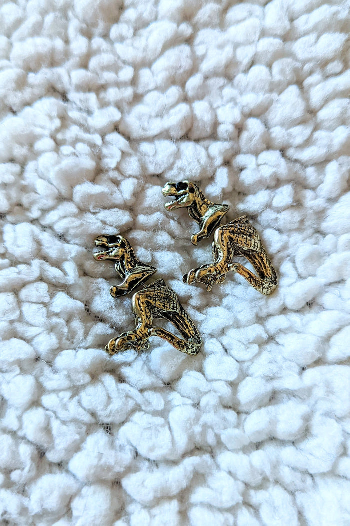 3D TRex Stud Faux Plug Earrings Brass