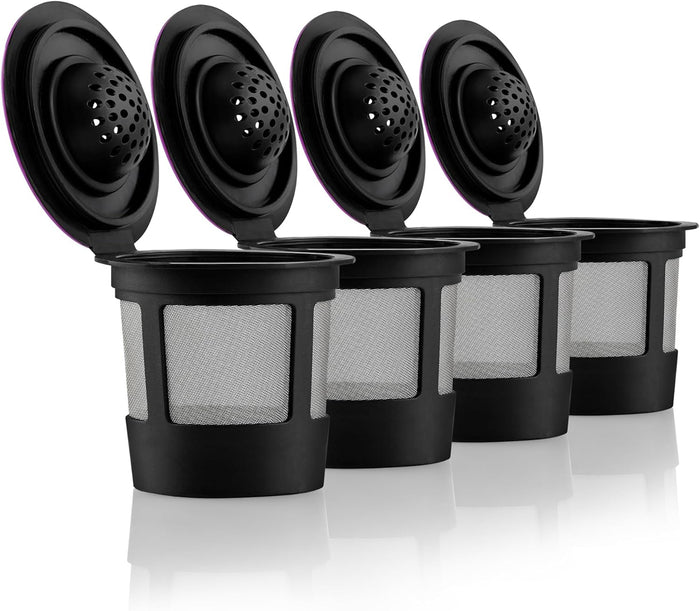 4 Black Reusable K Cups for Keurig Coffee Makers - Compatible with Keurig K-Classic, K-Select, K-Duo, K-Elite, K-Latte