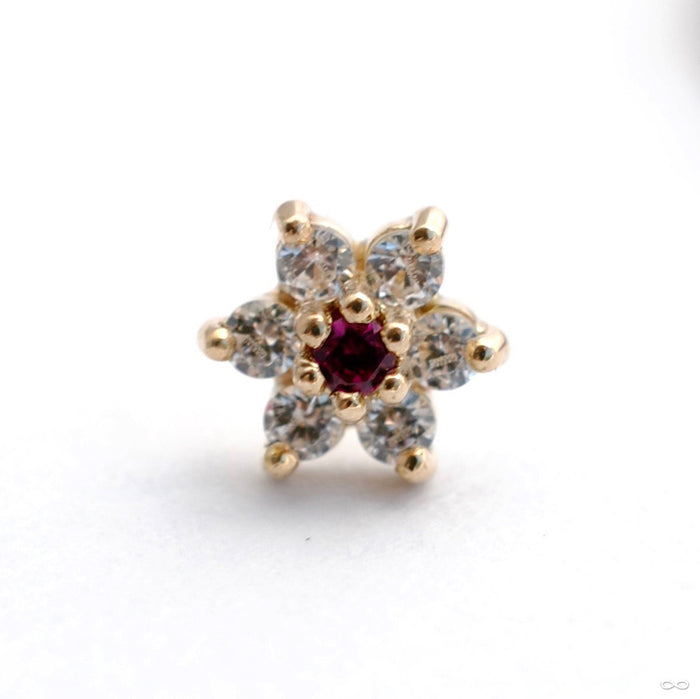 14k Yellow Gold / Clear CZ with Dark Ruby Center / Small