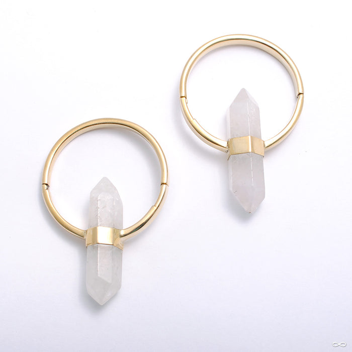 Alchemy Hoops in Brass with Crystal Quartz from Buddha Jewelry