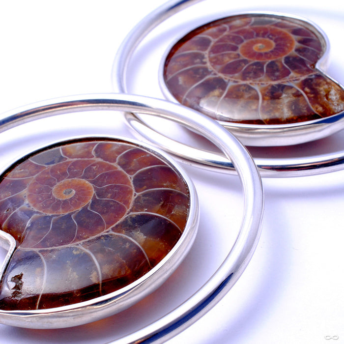 Ammonite Hoops from Quetzalli in White Brass