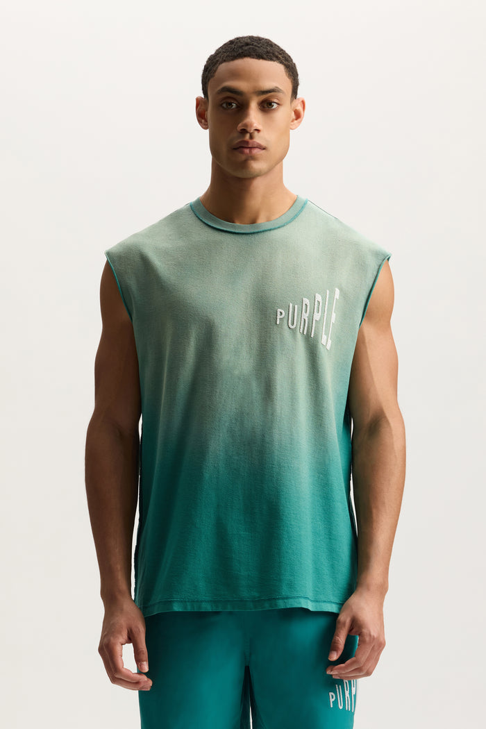 Amplified Tank Top in textured jersey with yellowing spray and white crystal fine rocks.