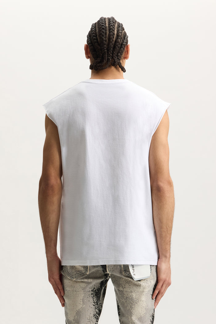 Amplified Tank Top in white, 100% cotton, regular fit, textured jersey fabric.