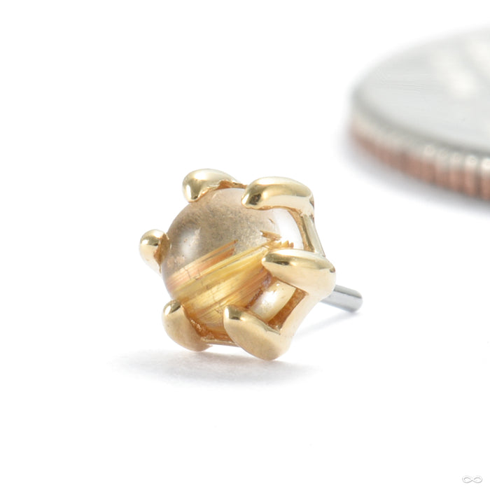 Amulet Press-fit End in Gold from Ember Body Jewelry with rutilated quartz
