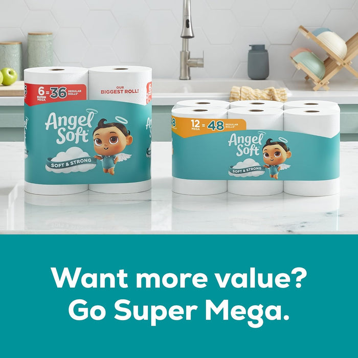Angel Soft Toilet Paper, 18 Mega Rolls = 72 Regular Rolls, Soft and Strong Toilet Tissue