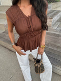 Anwen Ruched Top in Chocolate - Stitch And Feather