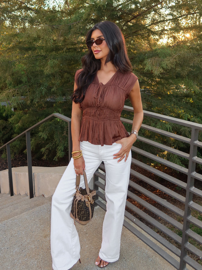 Anwen Ruched Top in Chocolate - Stitch And Feather