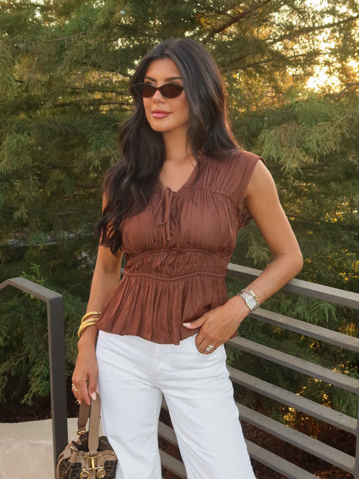 Anwen Ruched Top in Chocolate - Stitch And Feather