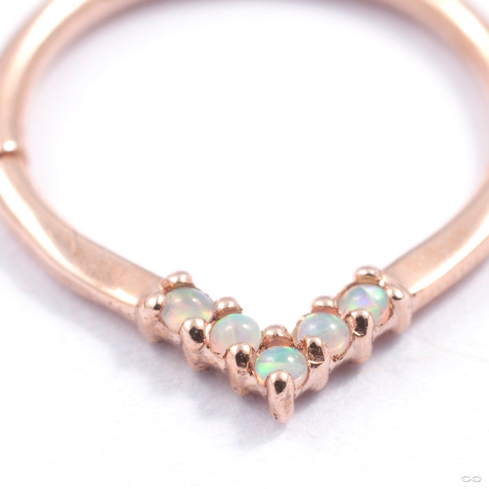 Apex Seam Ring in Gold from Tawapa in rose gold with white opal close up detail