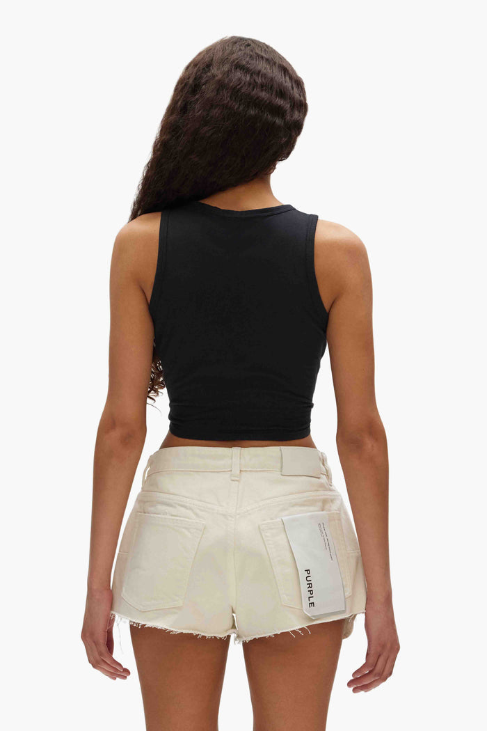 Arched Gothic Tank Top in slim-fitting silhouette with purple lettering and cropped hem.