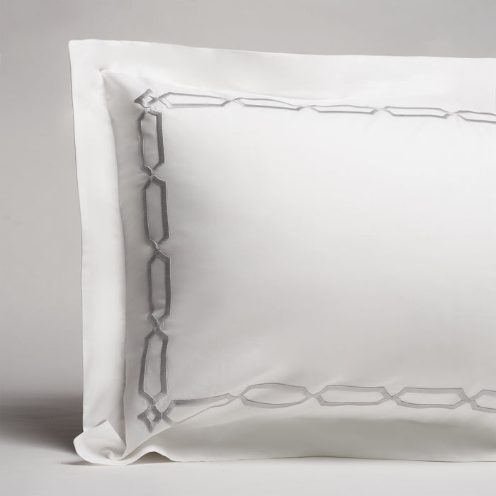 arezzo embroidered sham in the color shadow with a frame style pattern featuring 15" repeats, #color_shadow & white