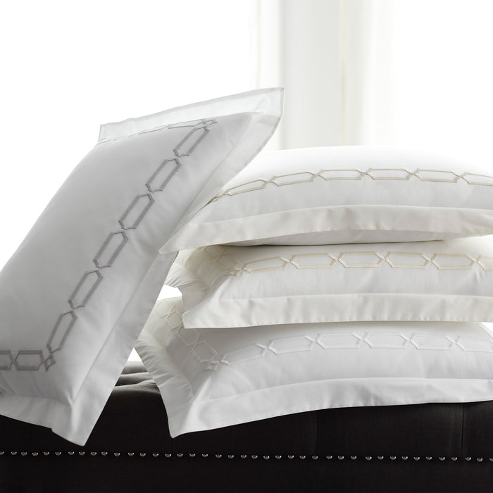 arezzo embroidered standard shams showing the chain embroidery detail in all available color ways