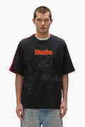 Atlanta Hawks Mesh Tee with embroidered graphics and raw edge finish, available in various sizes.