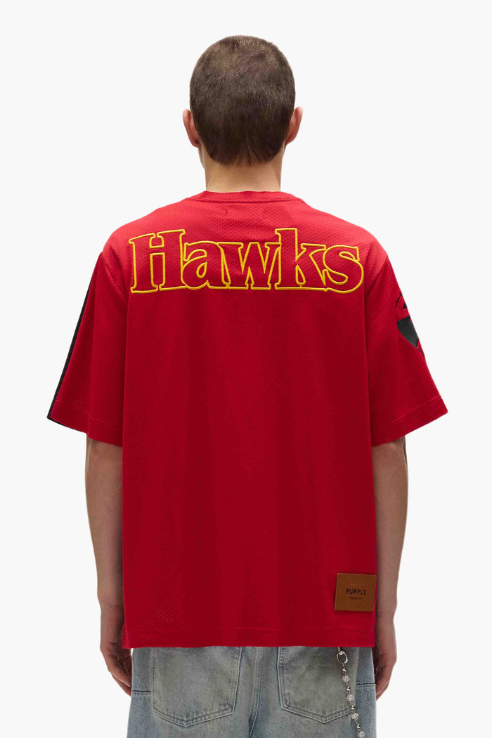 Atlanta Hawks Mesh Tee with embroidered graphics, available in various sizes from XS to 3XL.