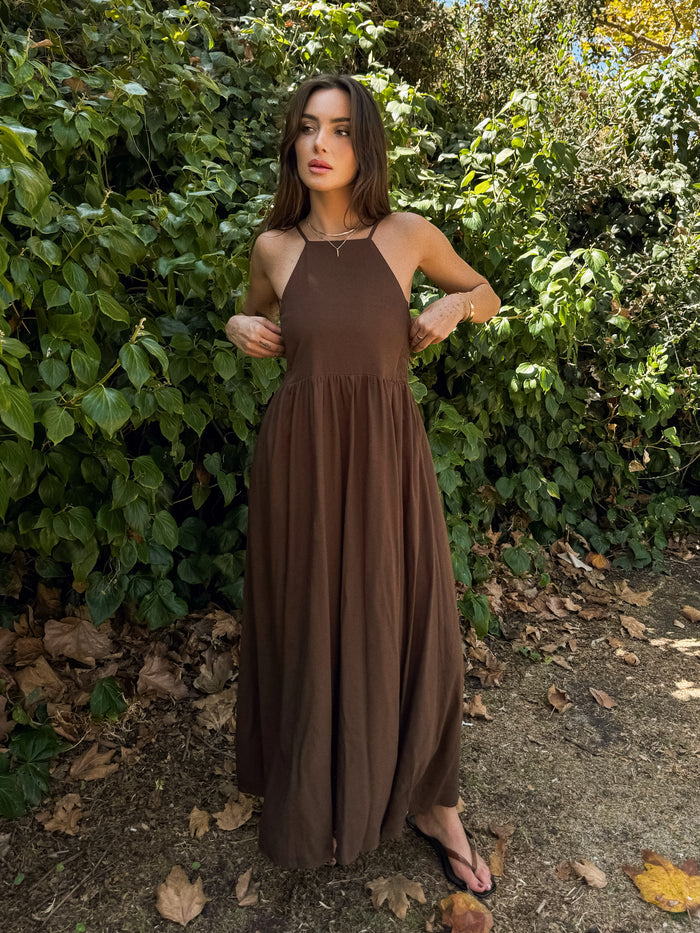 Au Chocolate Linen Maxi Dress - Stitch And Feather