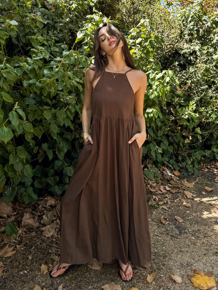 Au Chocolate Linen Maxi Dress - Stitch And Feather