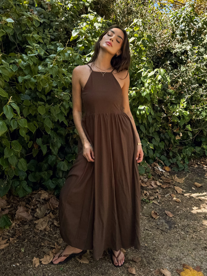 Au Chocolate Linen Maxi Dress - Stitch And Feather