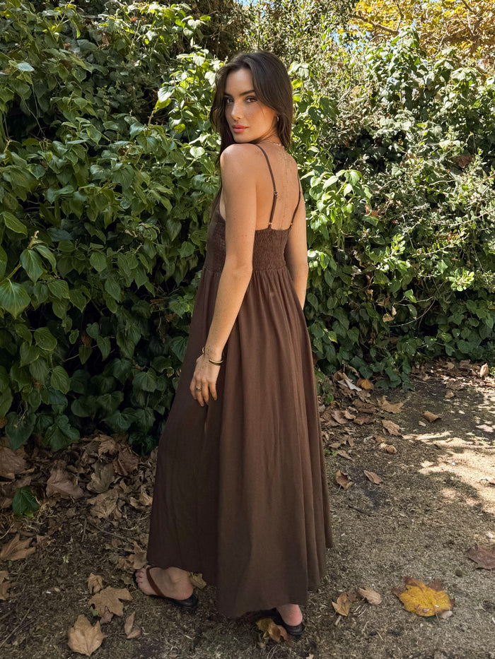 Au Chocolate Linen Maxi Dress - Stitch And Feather