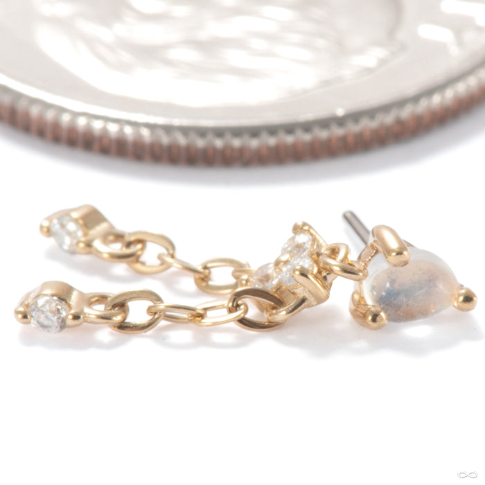 Aurora Press-fit End in 14k Yellow Gold with Blue Moonstone and Moissanite from Ember Body Jewelry