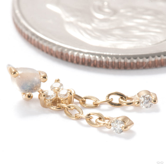 Aurora Press-fit End in 14k Yellow Gold with Blue Moonstone and Moissanite from Ember Body Jewelry side detail