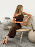 Azura Asymmetrical Maxi Dress in Brown - Stitch And Feather