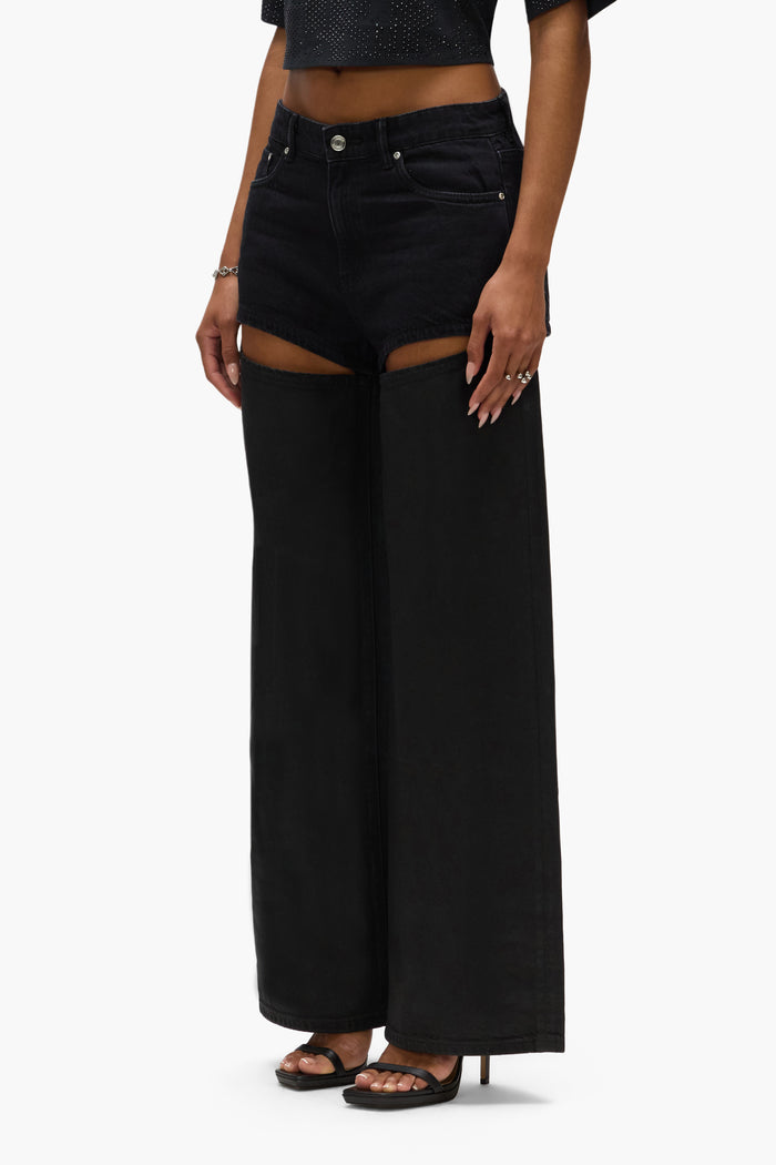 Baggy Two Piece Coated denim with coated bottom legs, available in sizes 24-34.