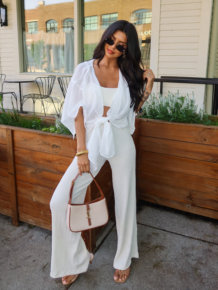 Bahamas Tie Front Top in Off White - Stitch And Feather