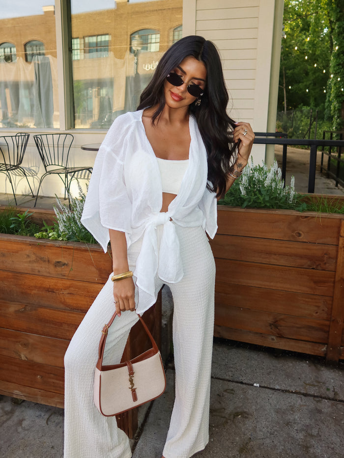 Bahamas Tie Front Top in Off White - Stitch And Feather