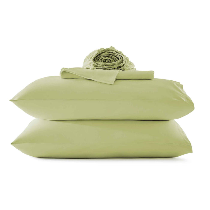 Green bamboo sheet set with matching pillowcases and silky smooth fabric