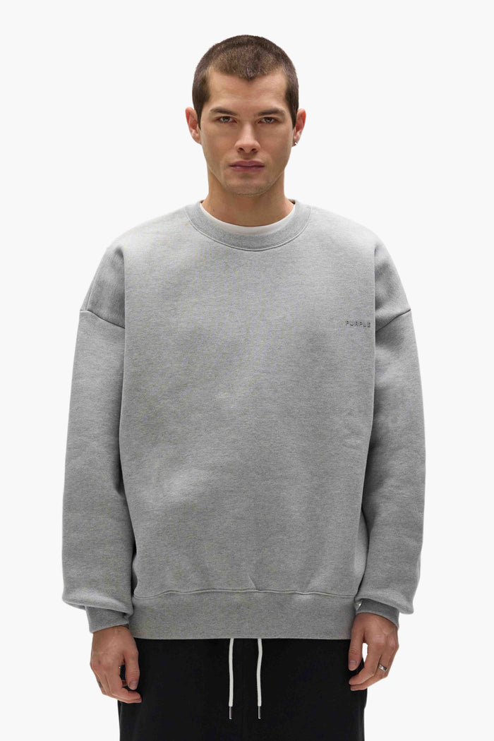 Basic Crewneck Sweater in purple, oversized fit, 100% cotton, heavyweight fleece knit.