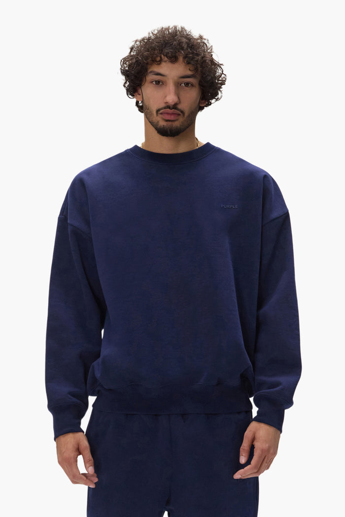 Basic Crewneck Sweater in navy with oversized fit and dropped shoulder design.