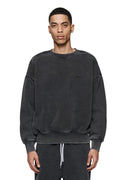 Basic Crewneck Sweater in washed black, oversized fit, dropped shoulder, made of 100% cotton.