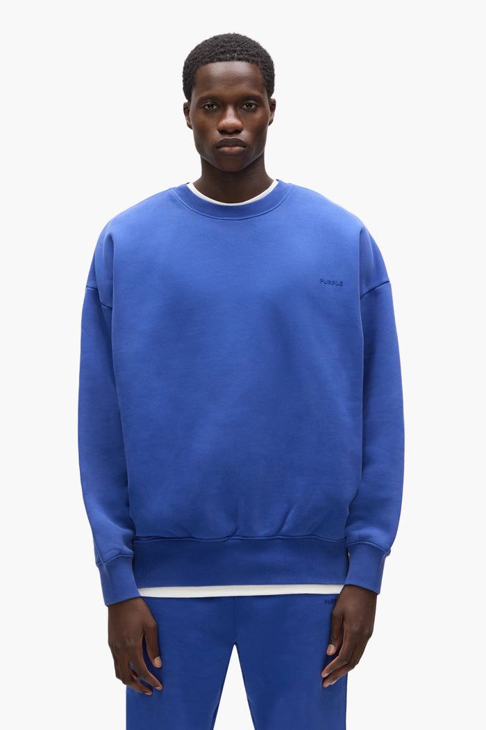 Basic Crewneck Sweater in Blue, oversized fit, 100% cotton, heavyweight fleece knit.
