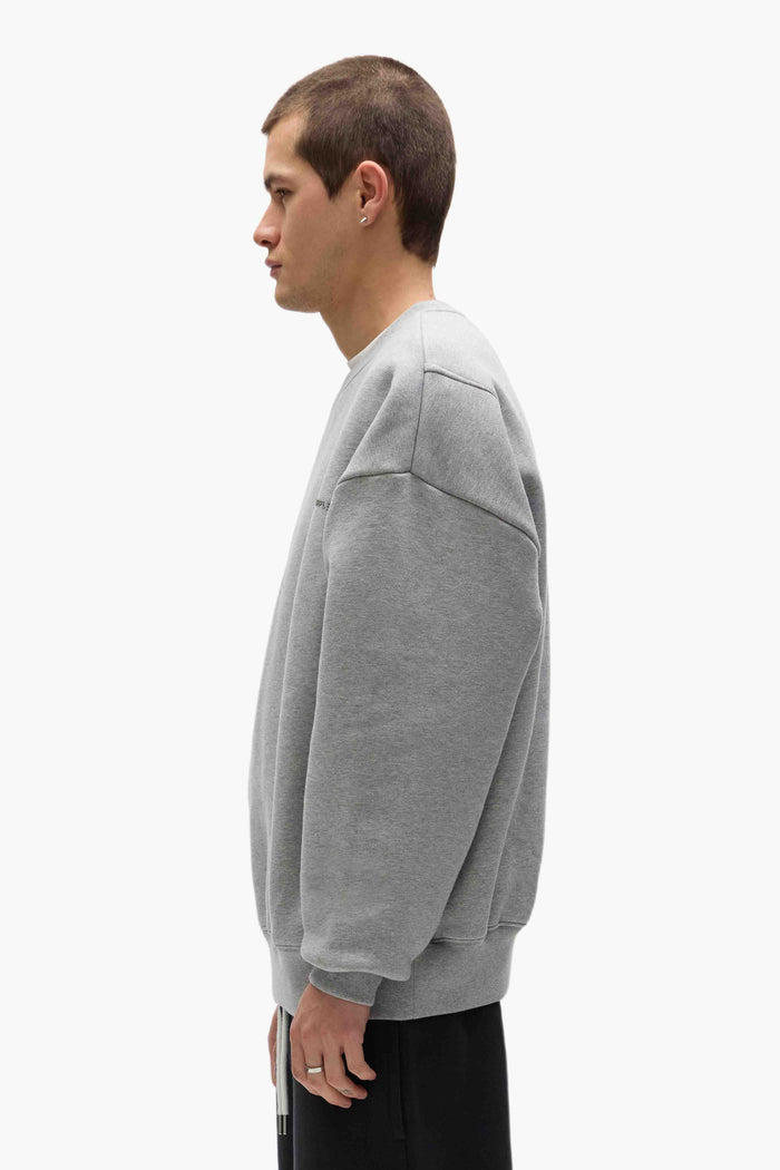 Basic Crewneck Sweater in purple, oversized fit, 100% cotton, heavyweight fleece knit.