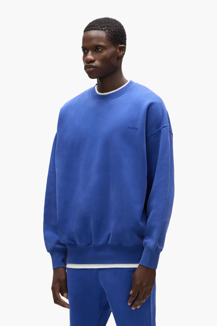 Basic Crewneck Sweater, oversized fit, heavyweight fleece knit, purple, XXS to XXL sizes.