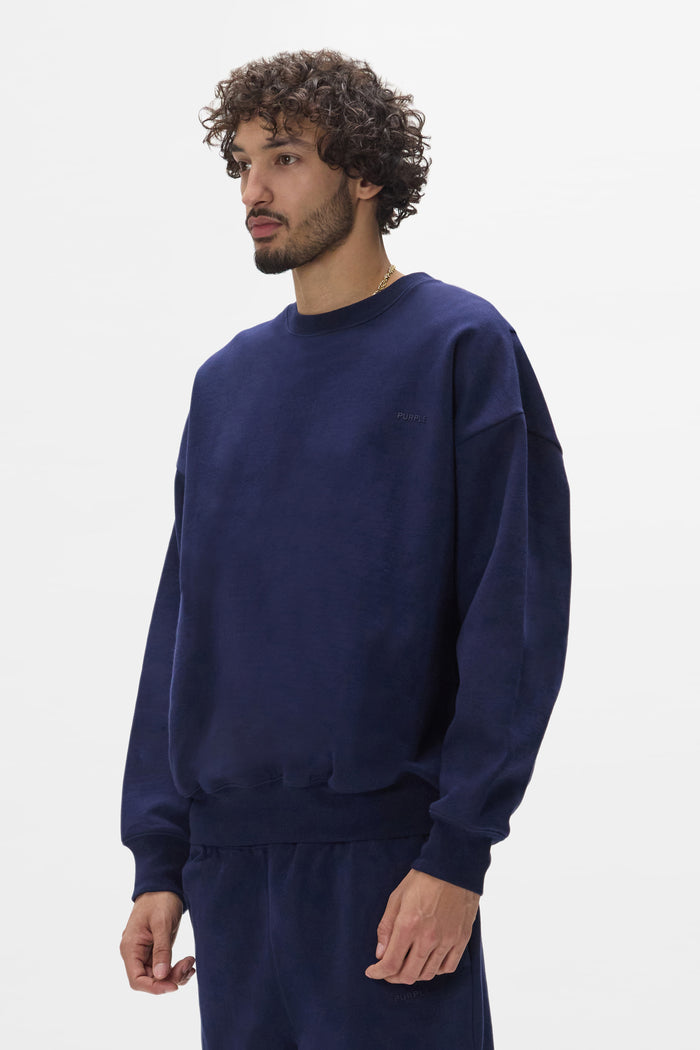 Basic Crewneck Sweater, oversized fit, 100% cotton, navy, dropped shoulder design.