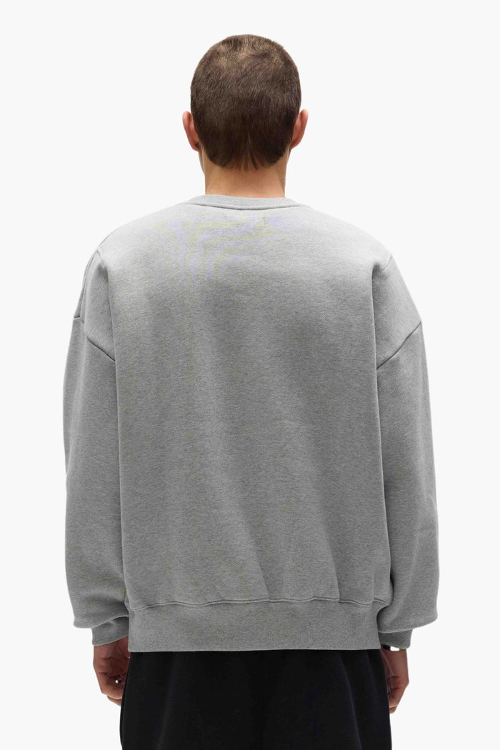 Basic Crewneck Sweater in purple, oversized fit, 100% cotton, heavyweight fleece knit.