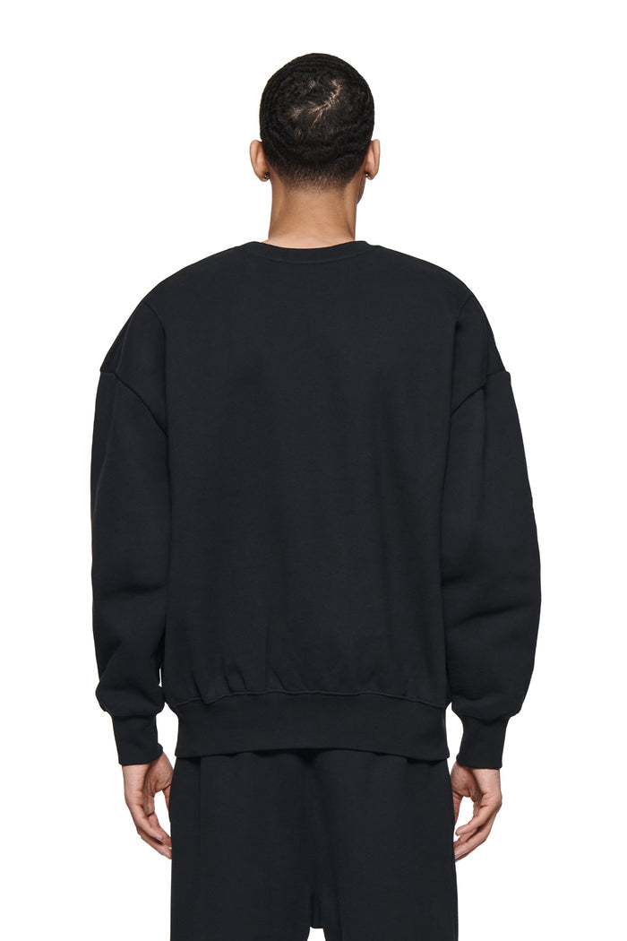 Basic Crewneck Sweater in purple, oversized fit with dropped shoulder and heavyweight fleece knit.