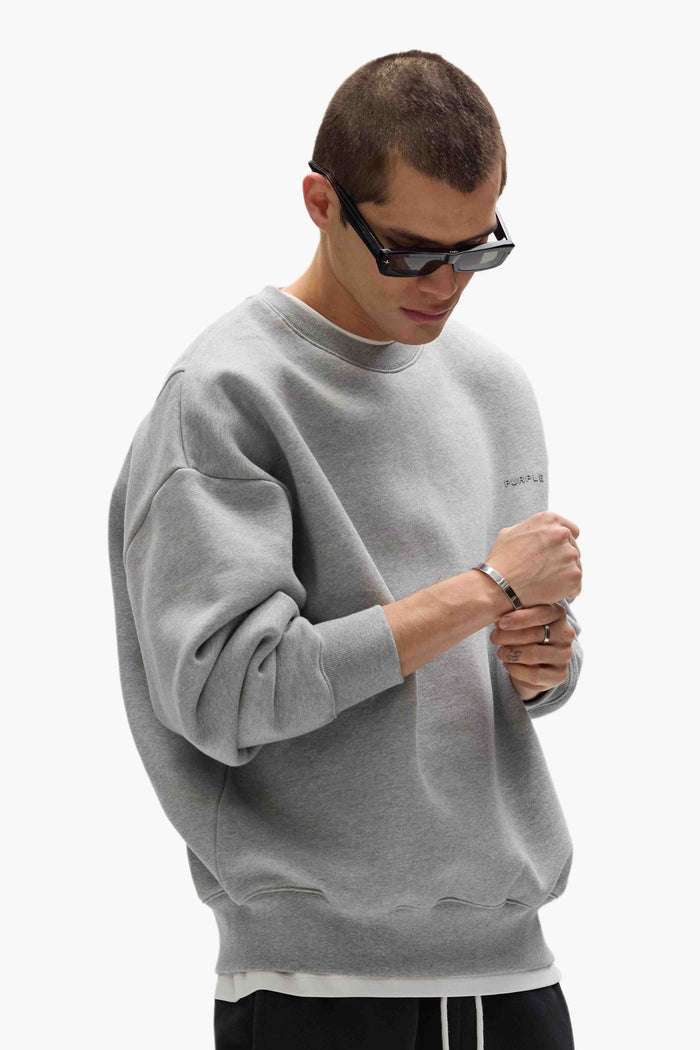 Basic Crewneck Sweater, oversized fit, purple, 100% cotton, heavyweight fleece knit.