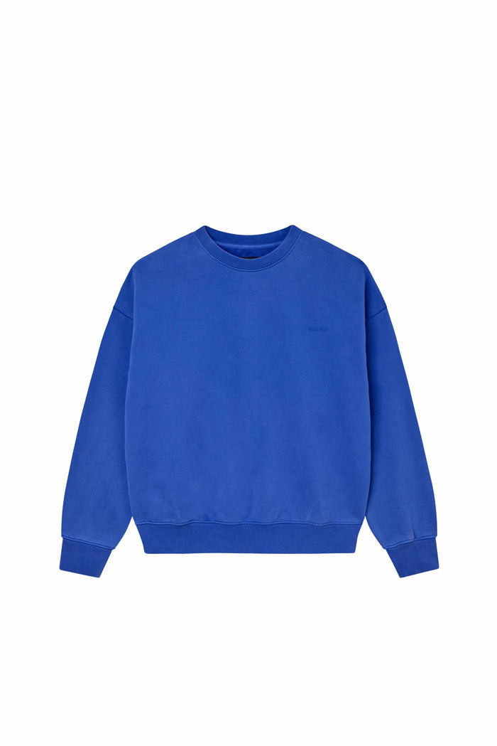 Basic Crewneck Sweater in royal blue with oversized fit and dropped shoulder design.
