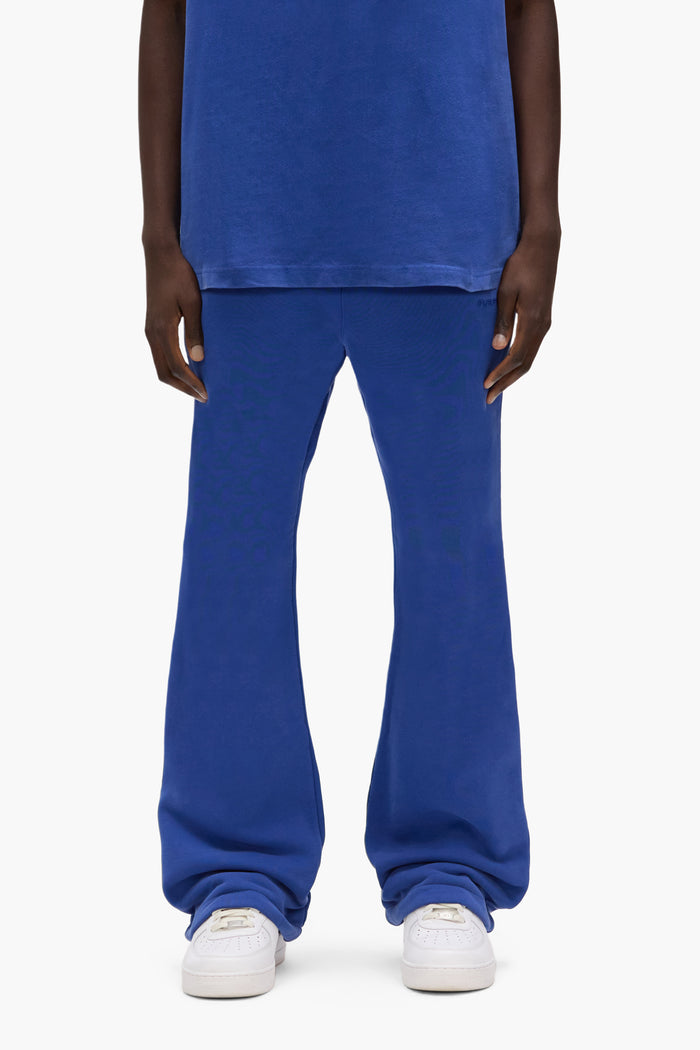 Basic Flared Sweatpant in blue, 100% cotton, relaxed fit, heavyweight fleece knit.