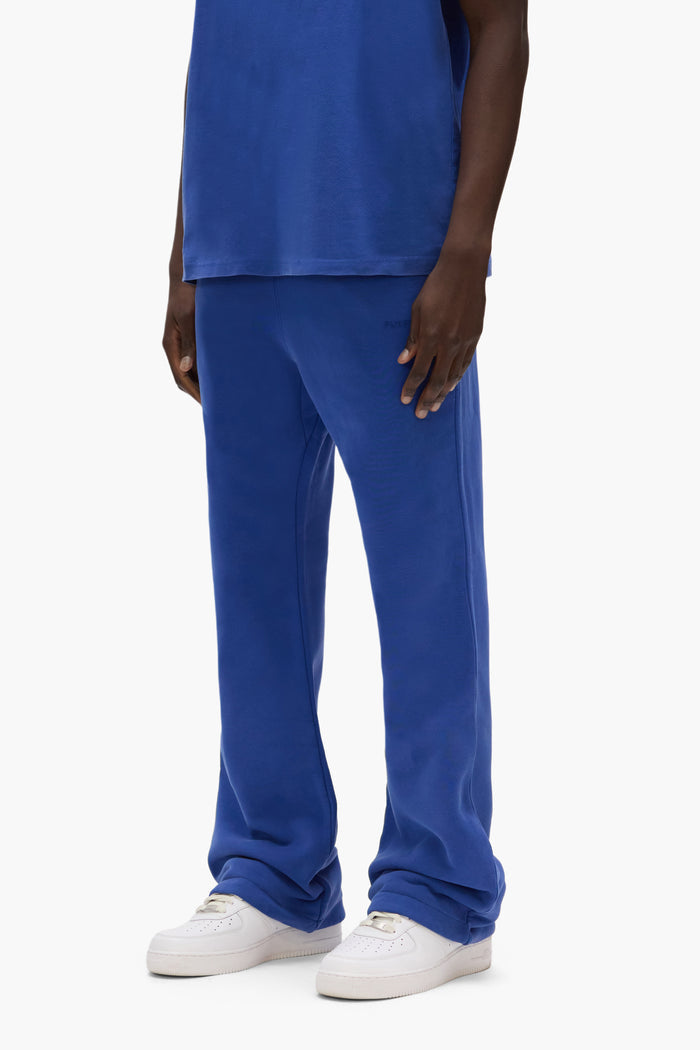 Basic Flared Sweatpant in blue, relaxed fit, 100% cotton, heavyweight fleece knit.