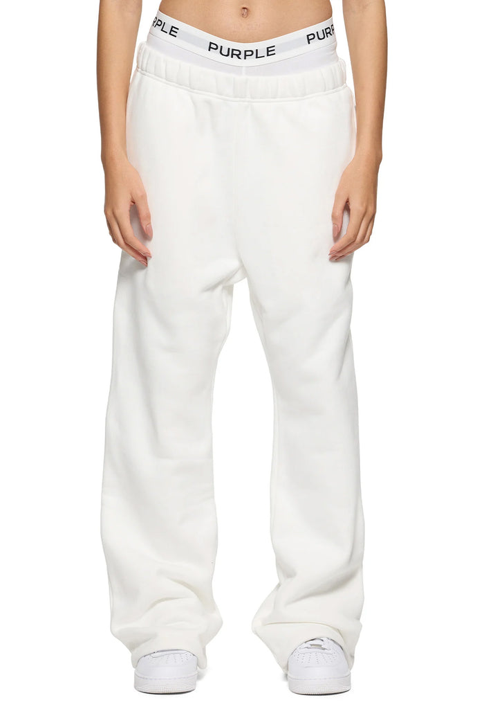 Basic Flared Sweatpant in Ivory, 100% cotton, relaxed fit, heavyweight fleece knit