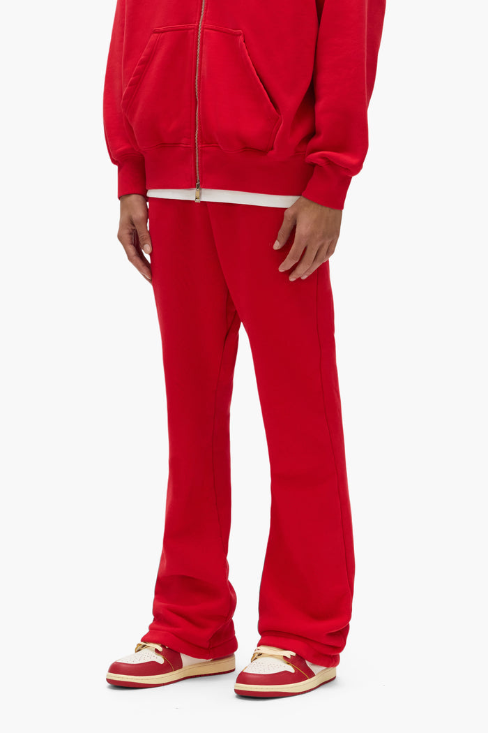 Basic Flared Sweatpant in red, 100% cotton, relaxed fit, heavyweight fleece, various sizes available.