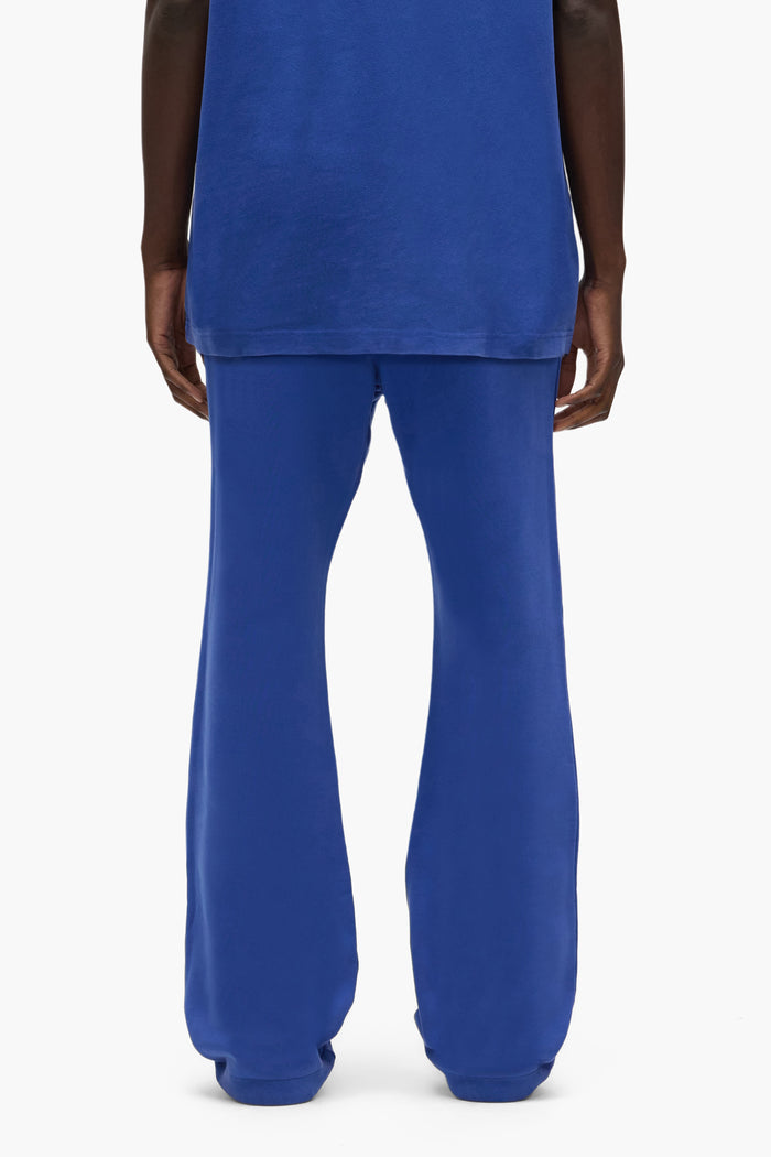 Basic Flared Sweatpant in blue, heavyweight fleece knit, relaxed fit, available in multiple sizes.