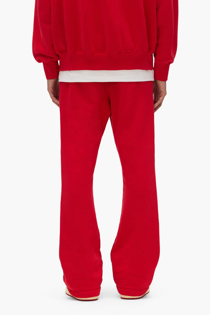 Basic Flared Sweatpant in red, featuring relaxed fit and heavyweight fleece knit.