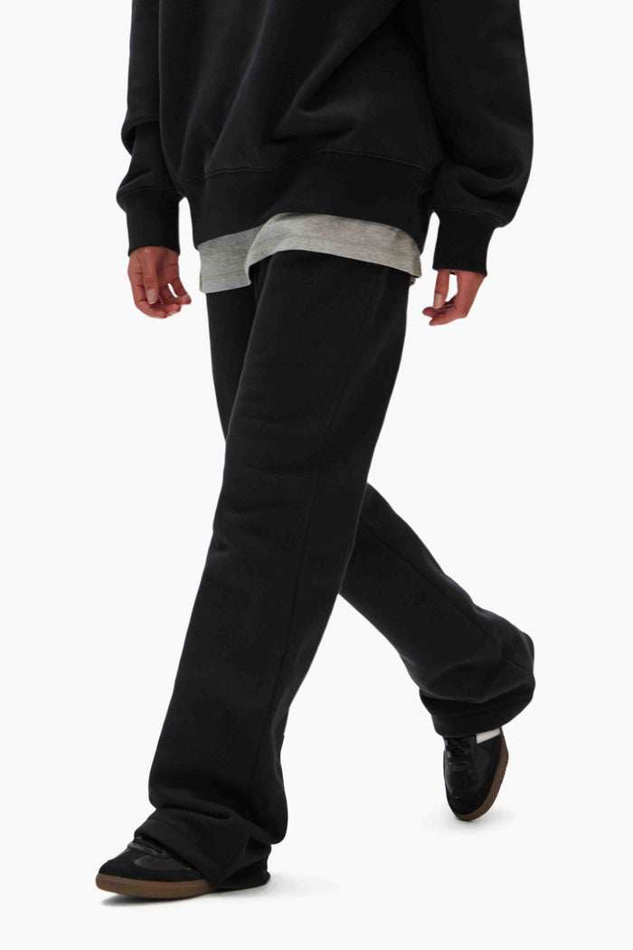 Purple Basic Flared Sweatpant in relaxed fit, 100% cotton, heavy fleece knit, sizes XXS to XXL.